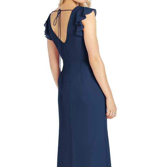 NEW 6810 AFTER SIX Midnight Blue V-Neck Ruffle Sleeve Bridesmaid Evening DRESS 0 - Picture 8 of 13